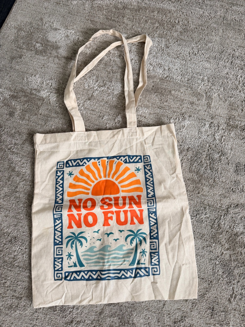 No Sun No Fun Kids Swim Tote Bag - Cream with Orange & Blue Print